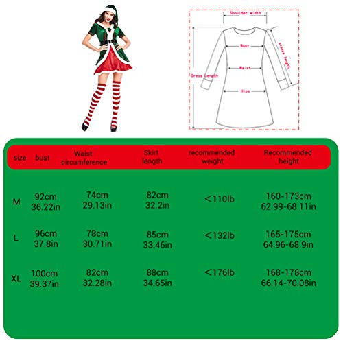 HEITIGN Disfraz de Elfo Navideño, Disfraz de Elfo Navideño Conjunto de Disfraces para Hombres Y Mujeres Adultos, Kit Completo de Disfraces de Cosplay Ropa de Ayudante Navideña de Pareja, Mujer, XL