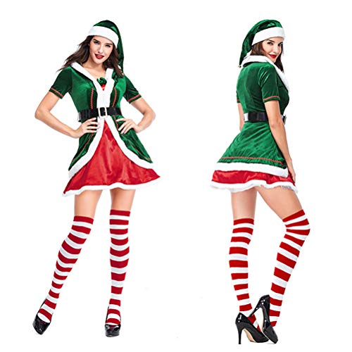 HEITIGN Disfraz de Elfo Navideño, Disfraz de Elfo Navideño Conjunto de Disfraces para Hombres Y Mujeres Adultos, Kit Completo de Disfraces de Cosplay Ropa de Ayudante Navideña de Pareja, Mujer, XL