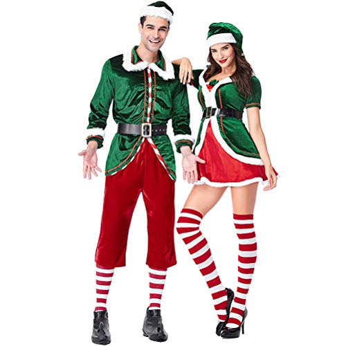 HEITIGN Disfraz de Elfo Navideño, Disfraz de Elfo Navideño Conjunto de Disfraces para Hombres Y Mujeres Adultos, Kit Completo de Disfraces de Cosplay Ropa de Ayudante Navideña de Pareja, Mujer, XL