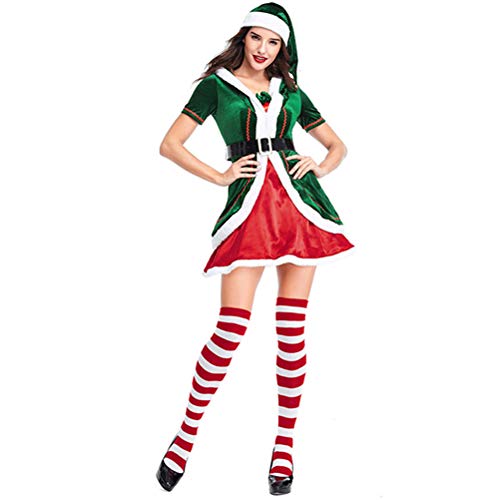 HEITIGN Disfraz de Elfo Navideño, Disfraz de Elfo Navideño Conjunto de Disfraces para Hombres Y Mujeres Adultos, Kit Completo de Disfraces de Cosplay Ropa de Ayudante Navideña de Pareja, Mujer, XL