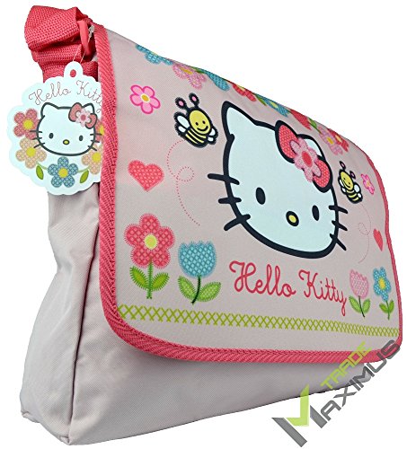 HELLO KITTY Bolso de hombro / bolso bandolera para niña con cierre de velcro / rosa / lavable / perfecto para guardería / preescolar / como bolsa de deporte / escuela primaria / 100% poliéster