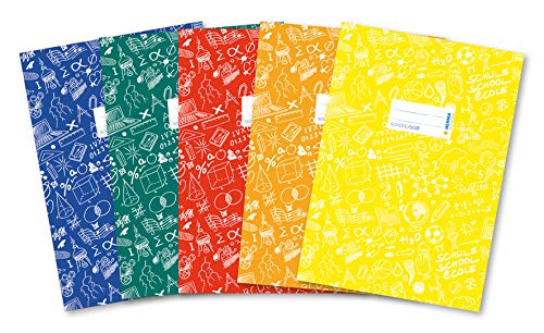 HERMA 20211 - fundas formato A4 SCHOOLYDOO, fundas para cuadernos escolares con etiqueta, de polipropileno resistente y lavable, 5 unidades, multicolor