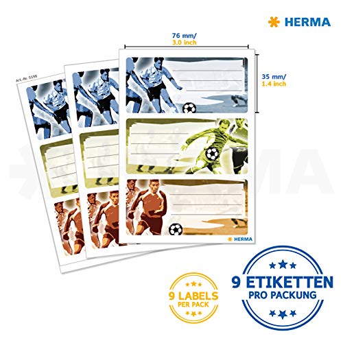 HERMA 5598 - Etiquetas autoadhesivas para libros con diseño de balón de fútbol, 9 unidades