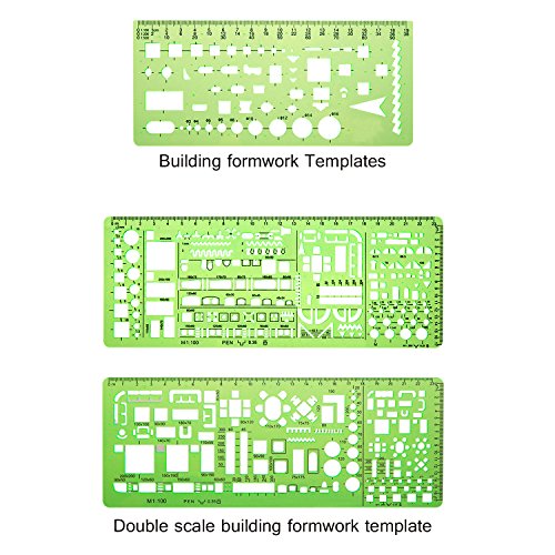 Hestya 6 Piezas de Plantillas de Medición de Plástico Sténcil de Encofrado de Construcción Regla de Dibujo Geométrico para Oficina y Escuela, Verde Transparente