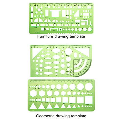 Hestya 6 Piezas de Plantillas de Medición de Plástico Sténcil de Encofrado de Construcción Regla de Dibujo Geométrico para Oficina y Escuela, Verde Transparente
