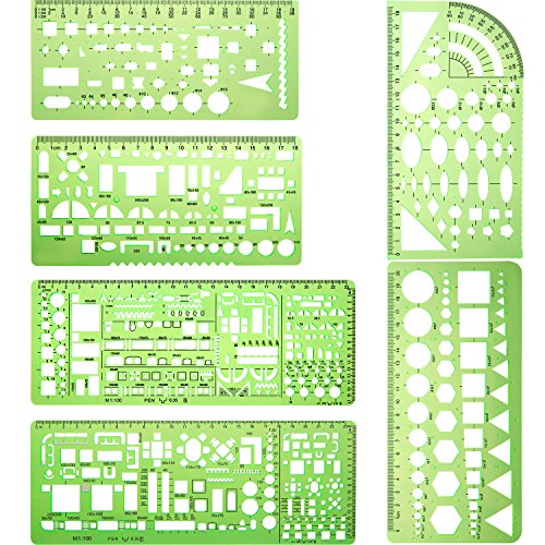 Hestya 6 Piezas de Plantillas de Medición de Plástico Sténcil de Encofrado de Construcción Regla de Dibujo Geométrico para Oficina y Escuela, Verde Transparente