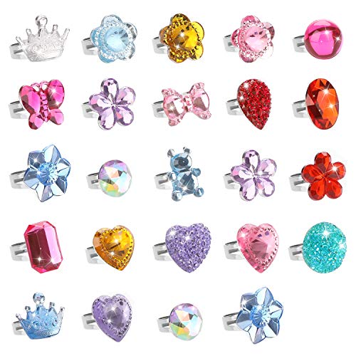 Hifot 24 Piezas Anillos Ajustables para niñas, Princesa Joyas Anillos de Dedo con Caja en Forma de corazón, Niña fingir Jugar y Vestir Anillos para niños niños niñas pequeñas