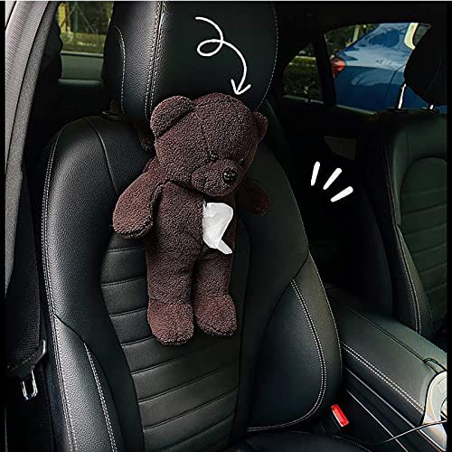 HLONGG Caja de Pañuelos de Animales de Caricatura Oso de Peluche Servilletero Decorativo para Coche Lindo Oso de Peluche Caja de Almacenamiento de Papel Juguete de Peluche,Beige