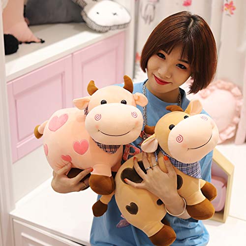 hokkk 25CM-40CM Lindo Juguete de Peluche de Vaca Toro Animal de Peluche Almohada Kawaii Ganado muñeca niños Regalos de cumpleaños Almohadas para Dormir de bebé 25CM Rosa