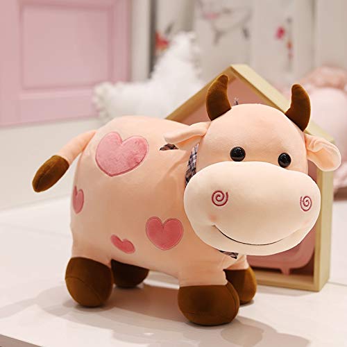 hokkk 25CM-40CM Lindo Juguete de Peluche de Vaca Toro Animal de Peluche Almohada Kawaii Ganado muñeca niños Regalos de cumpleaños Almohadas para Dormir de bebé 25CM Rosa