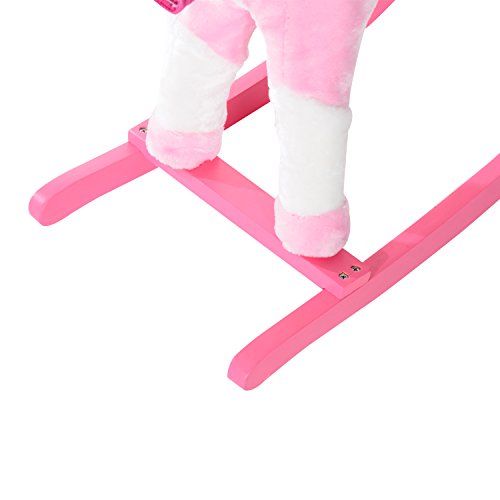 HOMCOM Caballito Balancín Bebé Balancín Peluche Caballo Madera para Niños +3 Años con Sonidos 74x28x65cm