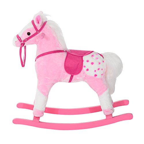 HOMCOM Caballito Balancín Bebé Balancín Peluche Caballo Madera para Niños +3 Años con Sonidos 74x28x65cm