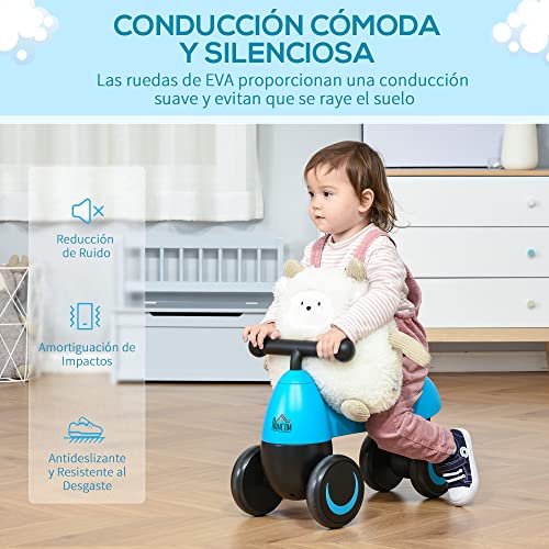 HOMCOM Correpasillos de Equilibrio para Niños Bicicleta sin Pedales Bebés de +18 Meses Altura Asiento de 26 cm con 4 Ruedas y Manillar Regalo de Cumpleaños 54x26x38 cm Azul