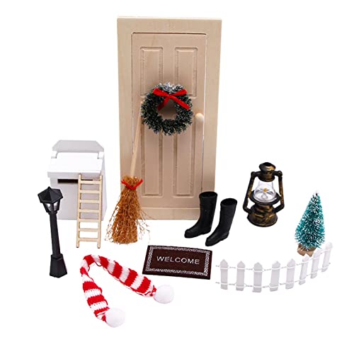 Hongjingda Puerta de Duende de Hadas, Juego de Puertas de Duende navideño, Madera, Miniatura, Accesorios de Puerta de Duende navideño, para decoración de Casas de muñecas para niñas, 12 Piezas