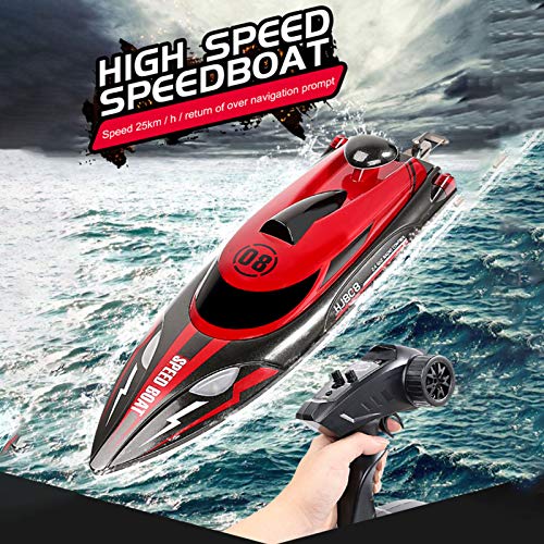 HONGXUNJIE Barco Teledirigido Lancha para Adultos y Niños Teledirigida RC Boat,Lancha de Carreras Electrónica de Alta Velocidad,2.4G 180° Flip/25/35KM/H,Regalos Niños (808-Red)