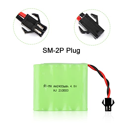 Hootracker 4.8V 2400mAh Ni-MH AA Rechargeable Battery Pack with SM-2P 2Pin Plug and USB Charger Cable for RC Truck Cars Vehicles