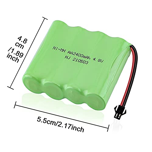 Hootracker 4.8V 2400mAh Ni-MH AA Rechargeable Battery Pack with SM-2P 2Pin Plug and USB Charger Cable for RC Truck Cars Vehicles