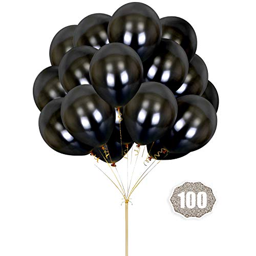 Hoshin Globos Negros, 30cm Espesan látex Globos metálicos para el Banquete de Boda Baby Shower cumpleaños de Navidad Fiesta de Carnaval decoración Suministros (100 PC)