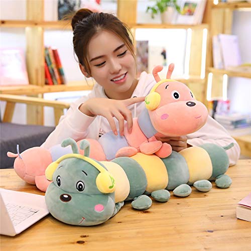 HOUMEL Juguete de peluche gigante de oruga larga, linda almohada de bebé, cojines verdes y rosados, muñecas suaves y grandes, edredón de abrazo, juguetes de regalo para niños y niñas pequeños 319