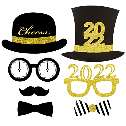 HOWAF Año 2022 DIY Photo Booth Props Fotos Accesorios Photocall Decoracion Incluyendo Bigotes Gafas Pelo Arcos Sombreros para Nochevieja 2022 decoración de Fiestas, 31Pcs