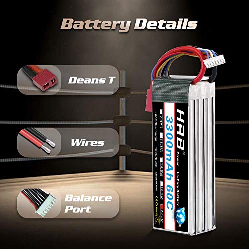 HRB 2 Paquetes 6S 22.2V 3300mAh 60C RC Batería de lipo Recargable con Conector Deans T para batería de lipo para RC Quadcopter Goblin 500, Goblin 630, Trex 500, Trex 600 y Gaui Helicopter