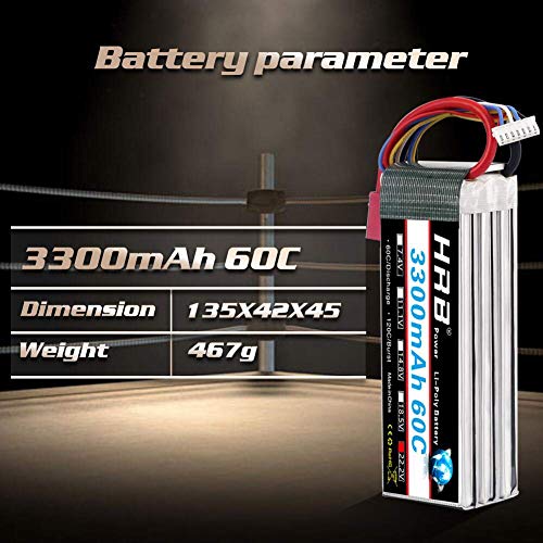 HRB 2 Paquetes 6S 22.2V 3300mAh 60C RC Batería de lipo Recargable con Conector Deans T para batería de lipo para RC Quadcopter Goblin 500, Goblin 630, Trex 500, Trex 600 y Gaui Helicopter