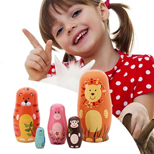 Hundor 5PCS Animales Muñecas Rusas Lindo patrón de Animales de Dibujos Animados Muñeca Regalos Decoraciones para el hogar