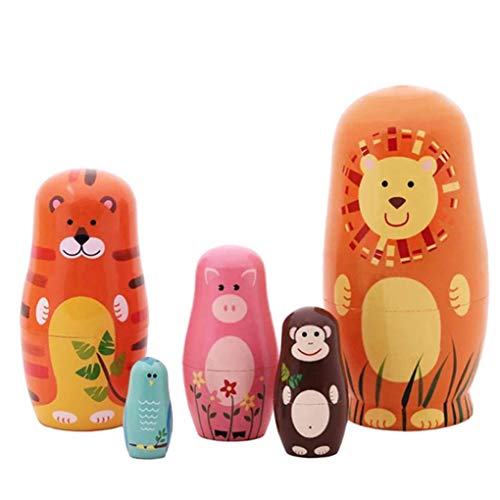 Hundor 5PCS Animales Muñecas Rusas Lindo patrón de Animales de Dibujos Animados Muñeca Regalos Decoraciones para el hogar