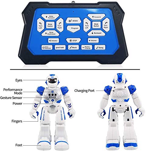 HUSAN Infantil Robot de Control Remoto niños, Robot de Baile Inteligente con Juguetes Control infrarrojo,programable,Ojos LED, Canto Caminando Regalo,Kit de Robot(Azul)