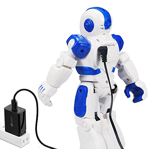 HUSAN Infantil Robot de Control Remoto niños, Robot de Baile Inteligente con Juguetes Control infrarrojo,programable,Ojos LED, Canto Caminando Regalo,Kit de Robot(Azul)