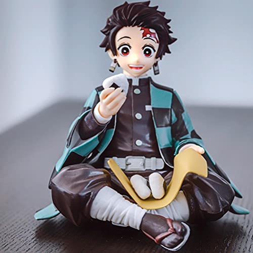 HUYWJ Kamado Tanjirou Figura de postura sentada Figura de anime Juguetes Estatua Modelo de colección Anime Figura de muñeca Adorno de coche Regalos para fanáticos del anime (3.9 pulgadas)