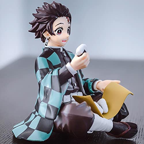 HUYWJ Kamado Tanjirou Figura de postura sentada Figura de anime Juguetes Estatua Modelo de colección Anime Figura de muñeca Adorno de coche Regalos para fanáticos del anime (3.9 pulgadas)