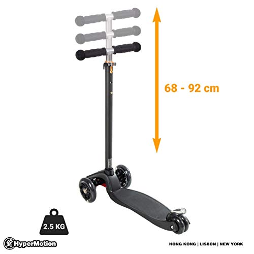 HyperMotion, Patinete Balance Scooter para Niños de más de 5 Años, Patinete con Ruedas LED para Adolescentes, Triciclos con Manillar de Altura Ajustable para Niñas y Niños, Negro