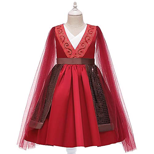 IBAKOM Disfraz de Princesa Mulan Niña Vestido Cosplay Cuento Hadas Hanfu Chino Tradicional Carnaval Halloween Disfraces Rojo 5-6 años