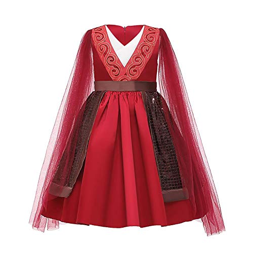 IBAKOM Disfraz de Princesa Mulan Niña Vestido Cosplay Cuento Hadas Hanfu Chino Tradicional Carnaval Halloween Disfraces Rojo 5-6 años