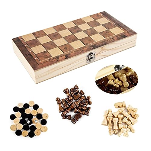 Icegrey Tablero de Ajedrez de Madera Plegable Juegos Tradicionales Almacenamiento Portátil Juego de Ajedrez Internacional para Niños y Adultos Escuela Viajes al Aire Libre 34x34cm