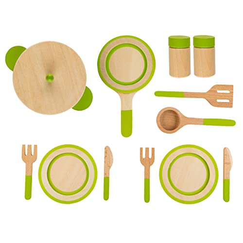 Idena 40215-Juego de Utensilios de Cocina para niños (13 Piezas, Color de la Madera/Verde Berlin 40215)