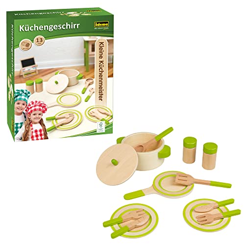 Idena 40215-Juego de Utensilios de Cocina para niños (13 Piezas, Color de la Madera/Verde Berlin 40215)