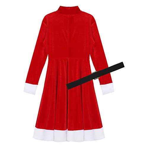 iiniim Disfraz de Navidad Mujer Vestido de Fiesta con Capucha Cosplay Falda Plisada Manga Media de Terciopelo Mamá Noel con Cinturón Rojo G S