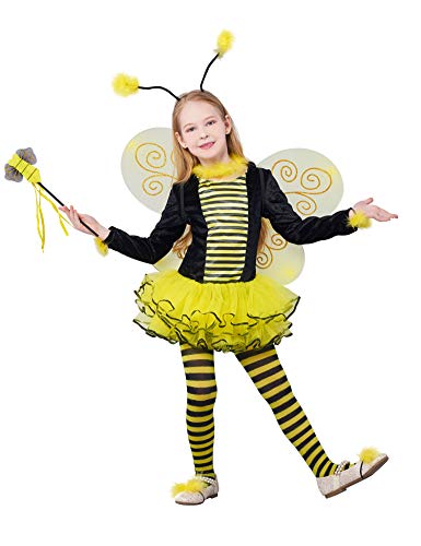 IKALI Disfraz De Abeja De Niñas,Vestido de lujo，Traje de animal con alas(Set de 10 piezas) 3-4años