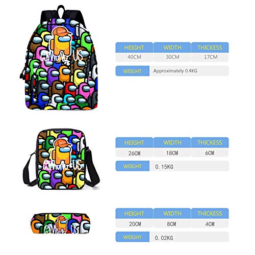 Impresión de Juego Among Us Mochila con Bolsa de Almuerzo Estuche para Lápices Mochilas Escolares para Niños Estudiantes para Niñas Adolescentes Fans de Juegos Regalos (A)