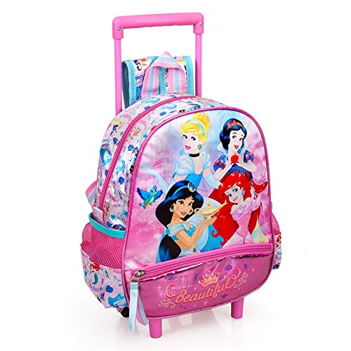 INACIO Mochila Kindergarten con Trolley Princesas Disney Cenicienta Jasmine Blancanieves Ariel 2 Ruedas Mango EXTENDIBLE-10816C