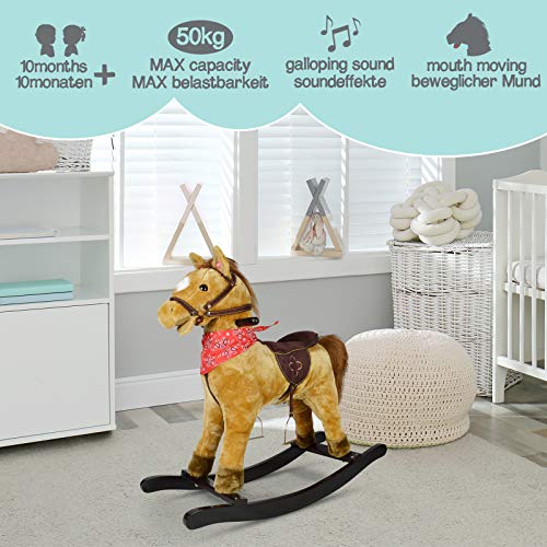 Infantastic® Caballo balancín – a partir de 1 año, con efectos de sonido, suave, madera, felpa, para niños, diseño a elegir – Balancín, juguete de columpio (Morgan)