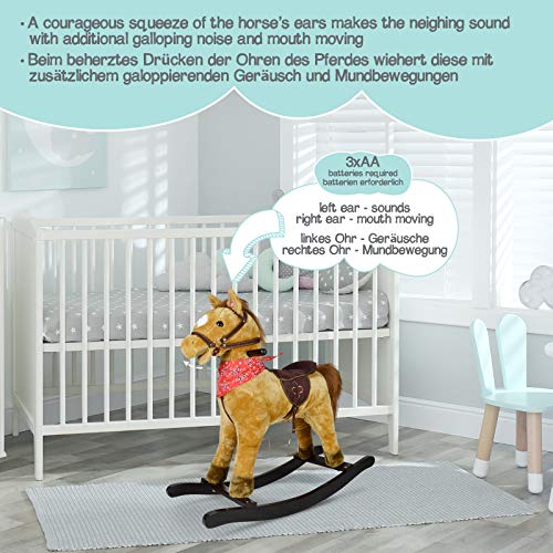 Infantastic® Caballo balancín – a partir de 1 año, con efectos de sonido, suave, madera, felpa, para niños, diseño a elegir – Balancín, juguete de columpio (Morgan)