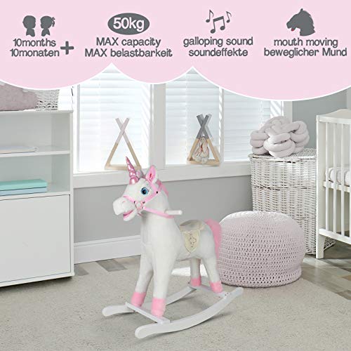 Infantastic® Caballo balancín – a partir de 1 año, con efectos de sonido, suave peluche, madera, peluche, para niños, elección de diseño – Balancín, juguete balancín (unicornio rosa)