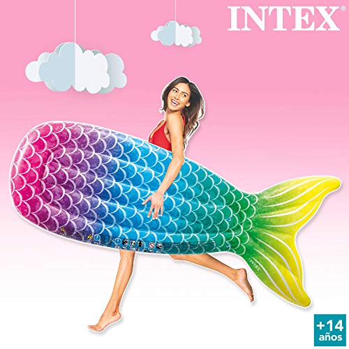 Intex 58788EU - Colchoneta INTEX hinchable, Colchoneta cola de sirena, 178x71x18 cm, Diseño multicolor, Peso máximo 100 Kg, Inflables INTEX, Colchoneta sirena, Flotador para adultos