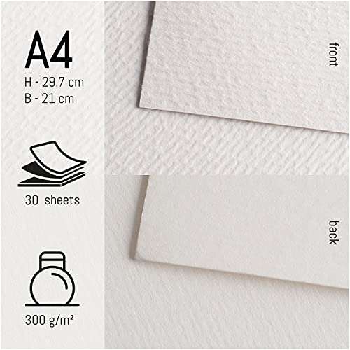 Int!rend Bloc Papel Acuarela DIN A4 300gr - 30 Papeles Blancos para Acuarelas + Pincel Watercolor con Tanque de Agua + 2 Pinceles + Lápiz - Cuaderno para Pintura y Bocetos