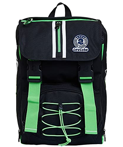 INVICTA S.P.A. Zaino Square Mochila, Nero/Verde, Talla única Niños y Chicos