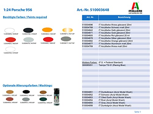 Italeri 3648S 1:24 Porsche 956-réplica Fiel, modelismo, Hobby, encolado, Kit de plástico, Montaje, Multicolor (3648)