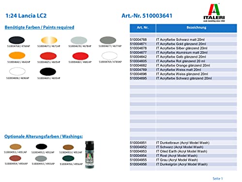 Italeri- Other License 3641S 1:24 Lancia LC2-réplica Fiel, modelismo, Hobby, encolado, Kit de plástico, Montaje, Multicolor (3641)